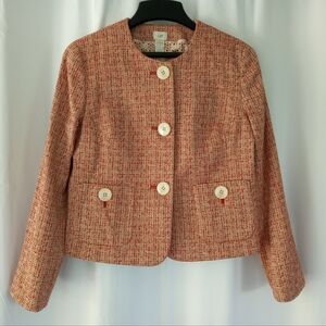 J. Jill Red and Cream Tweed Blazer Jacket Short Cropped Length Size 8